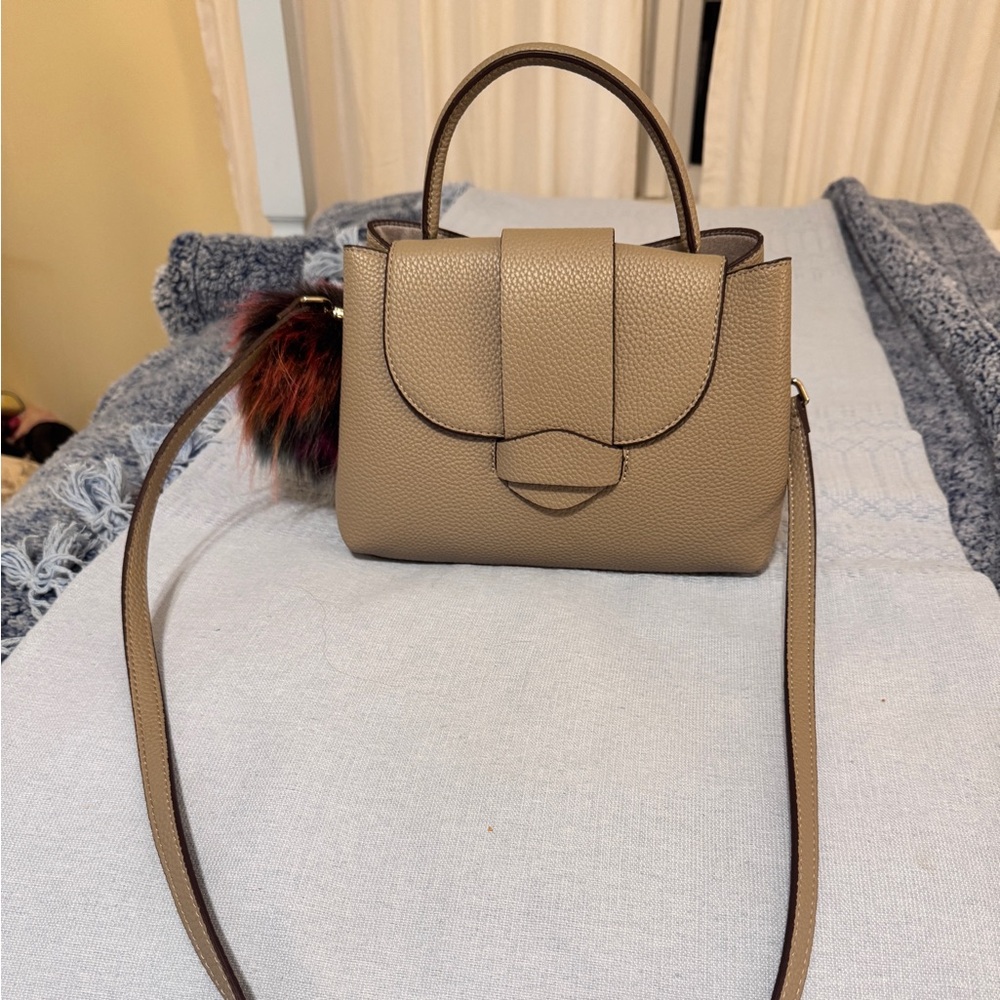 Zara shoulder bag grain leather. Fur accessory.